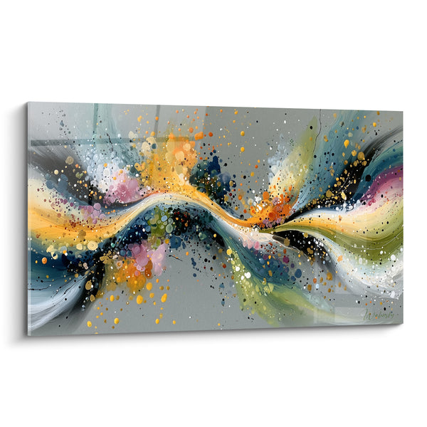 Tableau Vague dorée aux éclaboussures anthracite - Onde en mouvement - Edition style Peinture abstrait