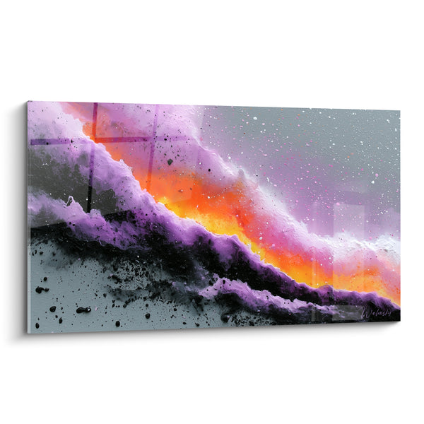 Tableau Vague diagonale violet et orange incandescent - Bascule incandescente - Edition style Peinture abstrait