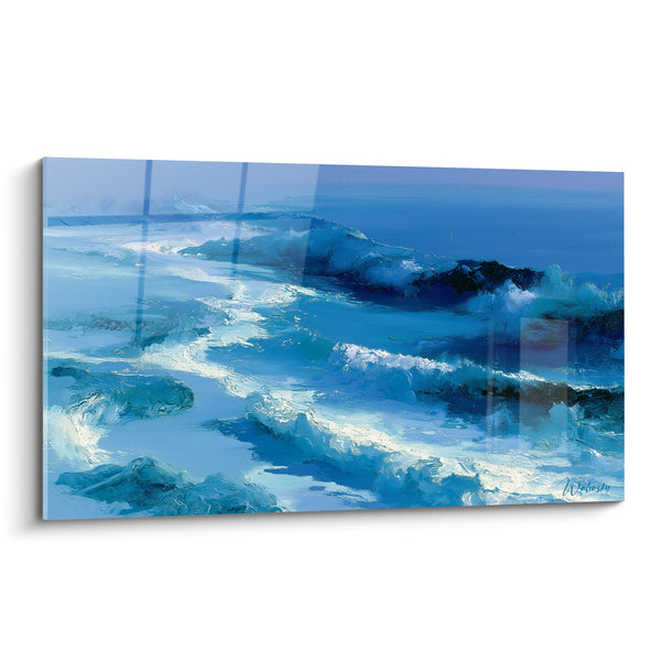 Tableau Vagues bleu marine et blanc écumeux - Fureur marine - Edition style Peinture abstrait