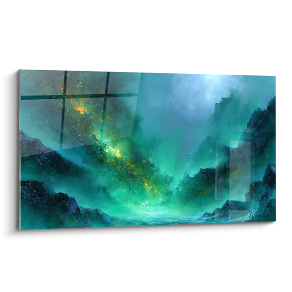 Tableau Vallée turquoise aux éclats dorés - Faille céleste - Edition style Peinture abstrait