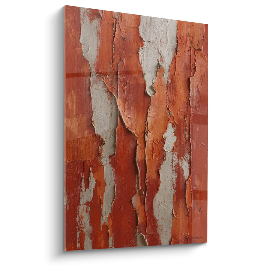 Tableau Peinture Écaillée Rouge Brique et Beige - Matière Authentique - Edition Feng shui Centre Terre