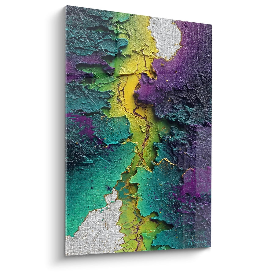 Tableau Peinture Écaillée Multicolore Turquoise Violet Jaune - Matières Craquelées - Edition Feng shui Sud-Est Bois