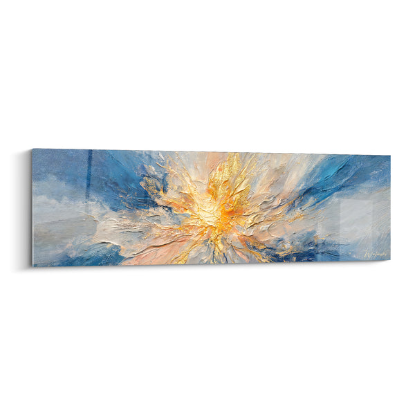 Tableau Explosion dorée aux reflets bleu marine - Souffle lumineux - Edition Peinture (style)