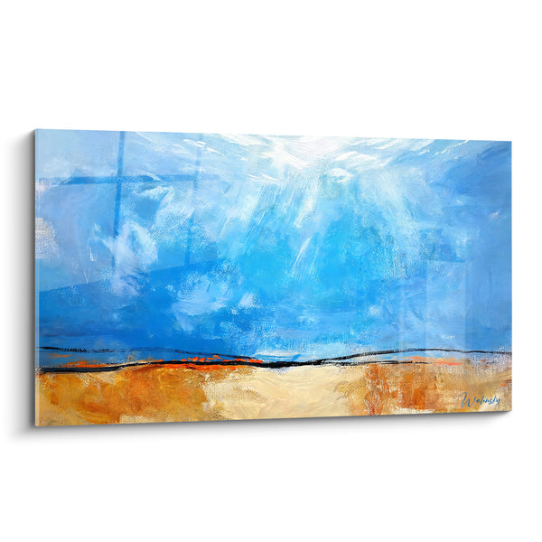 Tableau Horizon bleu et ocre aux rayons lumineux - Percée céleste - Edition Peinture (style)