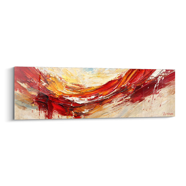 Tableau Vague abstraite rouge et dorée texturée - Souffle incandescent - Edition Peinture (style)