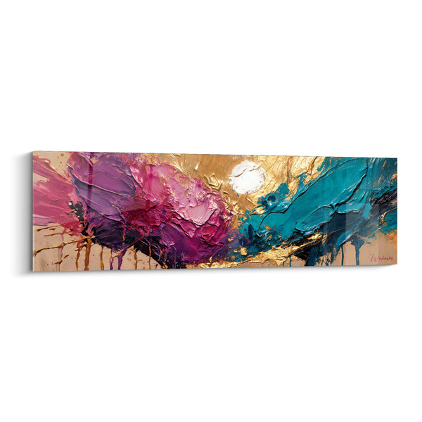 Tableau Vagues abstraites magenta et sarcelle dorées - Collision des éléments - Edition Peinture (style)