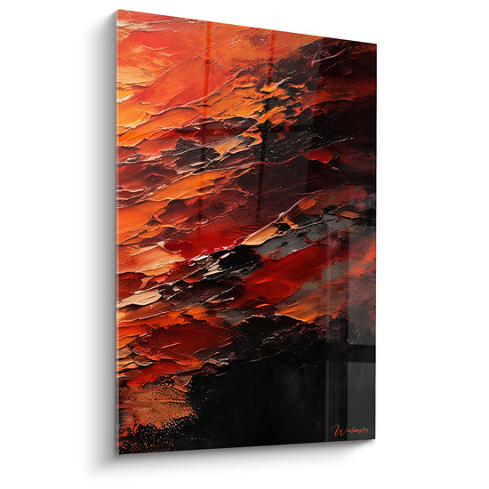 Tableau Empâtements orange et noir diagonale incandescente - Souffle volcanique - Edition Peinture (style)