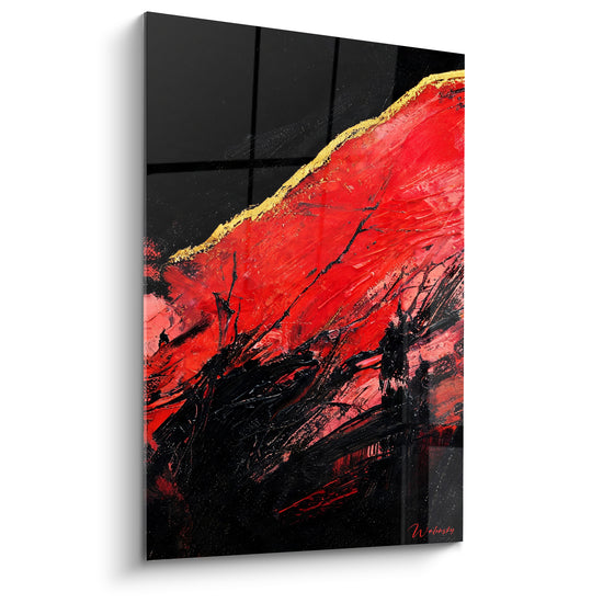 Tableau Vague rouge et noire aux reflets dorés - Tension incandescente - Edition Peinture (style)