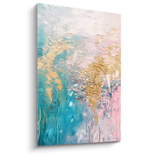 Tableau Coulées turquoise et rose aux éclats dorés - Lagon doré - Edition Peinture (style)