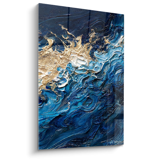 Tableau Vague bleue aux reflets dorés - Déferlante dorée - Edition Peinture (style)