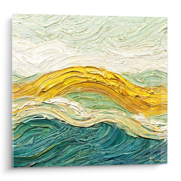 Tableau Vague dorée aux reflets turquoise - Souffle de l'océan - Edition Peinture (style)