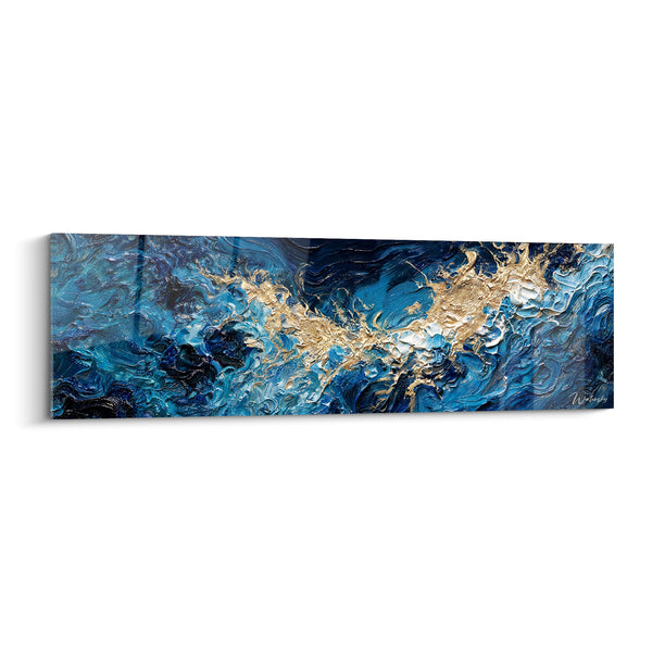 Tableau Vagues abstraites bleu marine et dorées - Éclaircie sur l'océan - Edition Peinture (style)