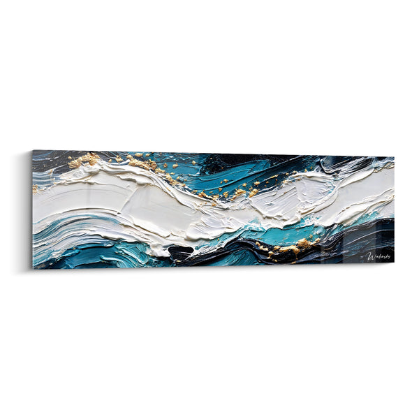 Tableau Vagues sculptées turquoise et blanc doré - Houle céleste - Edition Peinture (style)