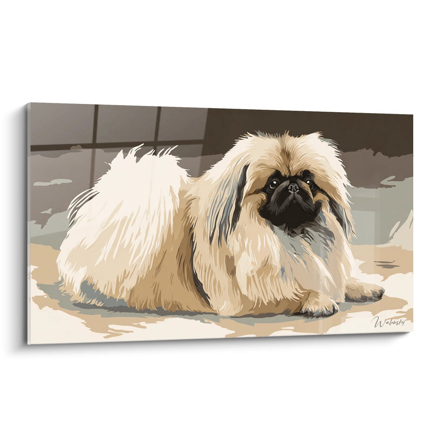 Pekingesen-Tafel Beige mit Langen seidigen Haaren - Eleganz des Hundes - Pekingese-Edition