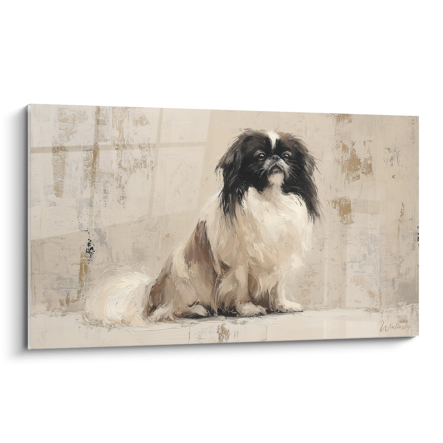 Tableau Pékinois aux Tons Beiges Assis dans un Décor Vintage - Élégance Canine - Edition Pékinois