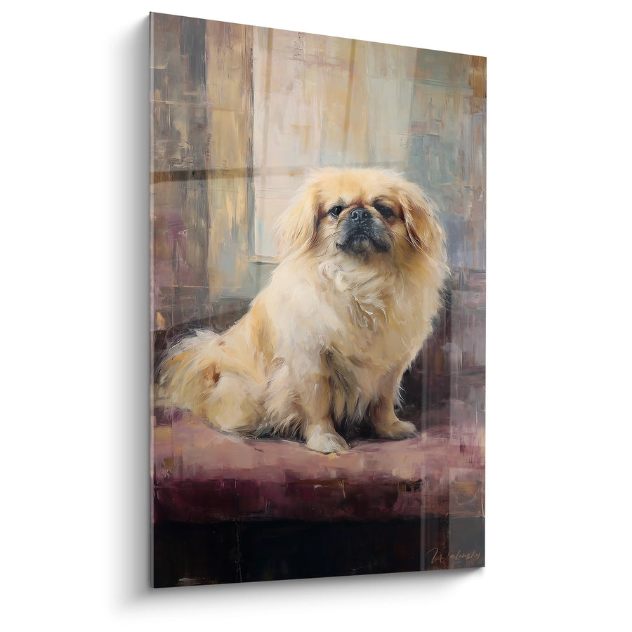 Tableau Pékinois aux Tons Dorés sur Fond Abstrait - Portrait Contemplatif - Edition Pekinois