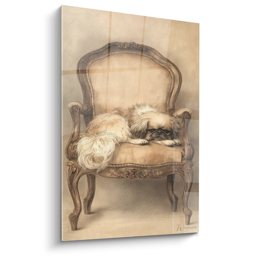 Pekingese-Gemälde Schlafend auf Louis-XV-Sessel - Königliche Ruhe - Pekingese-Edition