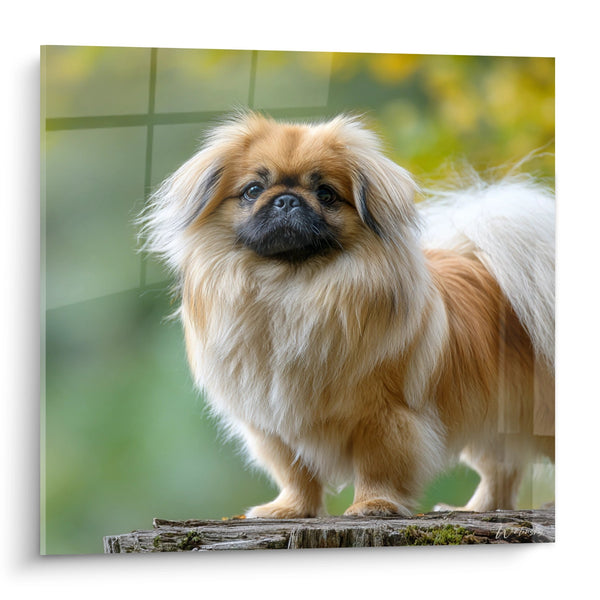 Cuadro de Pekinés de Pelaje Largo Dorado sobre Tronco - Elegancia Canina - Edición Pekinés