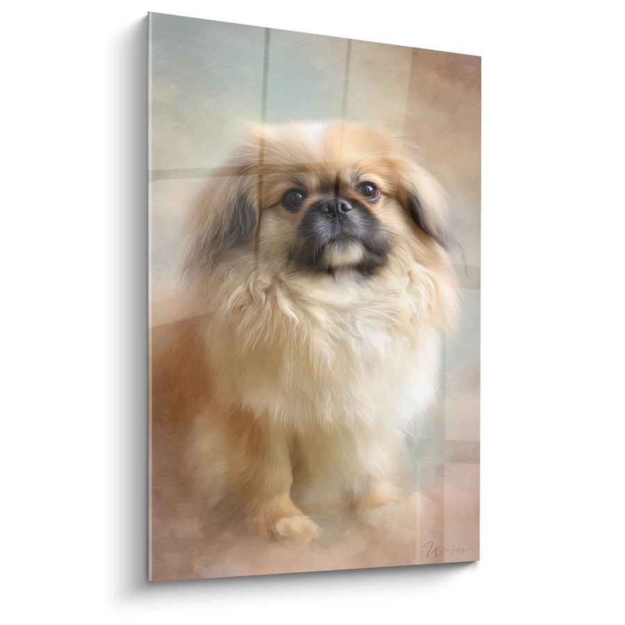 Pekingese Gemälde mit ausdrucksstarken Augen auf Pastellhintergrund - Rührend Porträt - Pekingese Edition