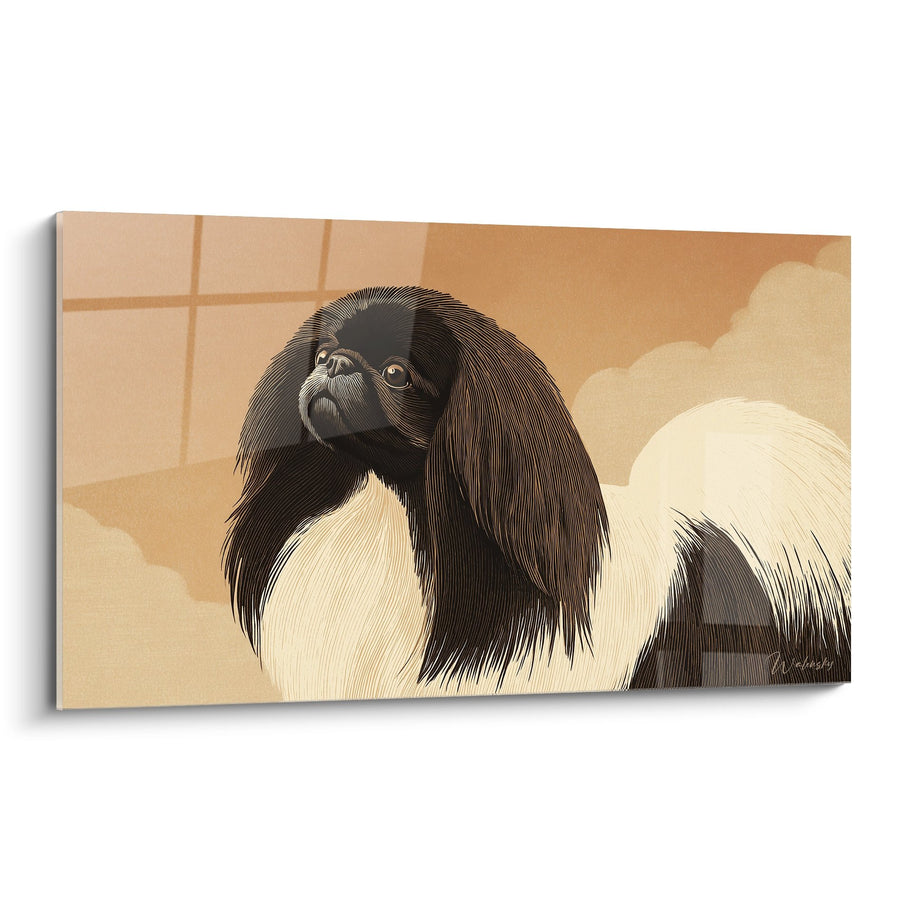 Tableau Pékinois aux Longs Poils Soyeux sur Fond Beige Chaleureux - Portrait Canin Élégant - Edition Pékinois