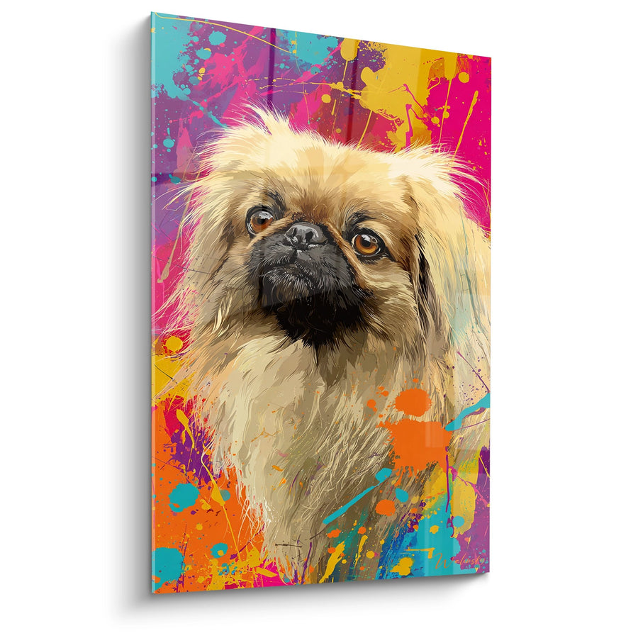 Tableau Pékinois aux Yeux Dorés sur Fond Multicolore - Explosion de Couleurs - Edition Pékinois