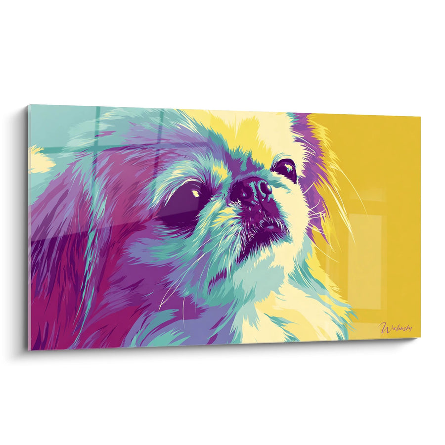 Tableau Portrait Canin Multicolore aux Tons Violets et Dorés - Explosion Chromatique - Edition Pékinois