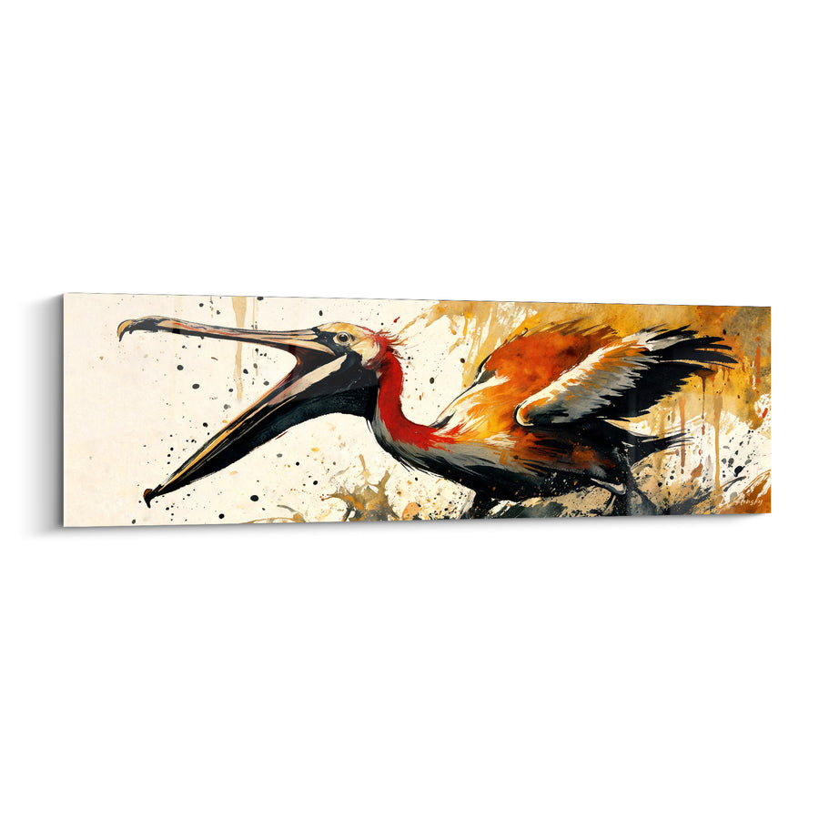 Tableau Pélican noir et rouge bec grand ouvert - Cri sauvage - Edition Pélican