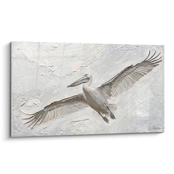 Tableau Pélican blanc ailes déployées en vol - Vol plané silencieux - Edition Pélican