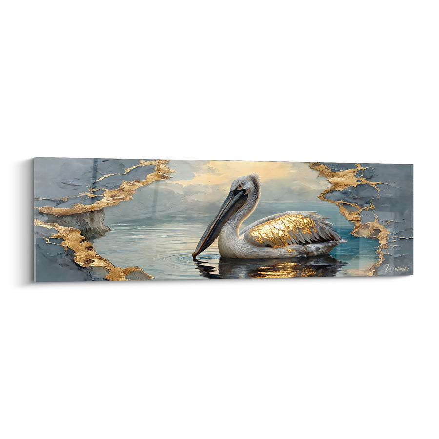 Tableau Gris et doré encadrant un médaillon d'eau - Cadre marbré fendu - Edition Pélican