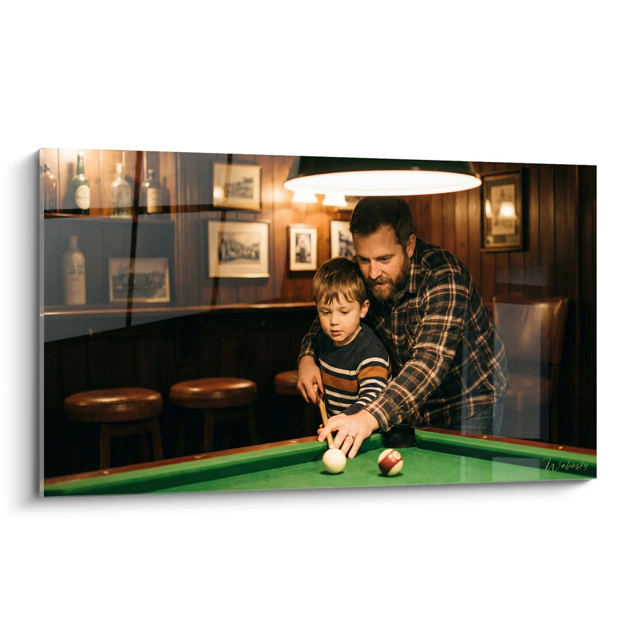 Tableau Père et Fils au Billard - Apprentissage Familial - Edition Billards