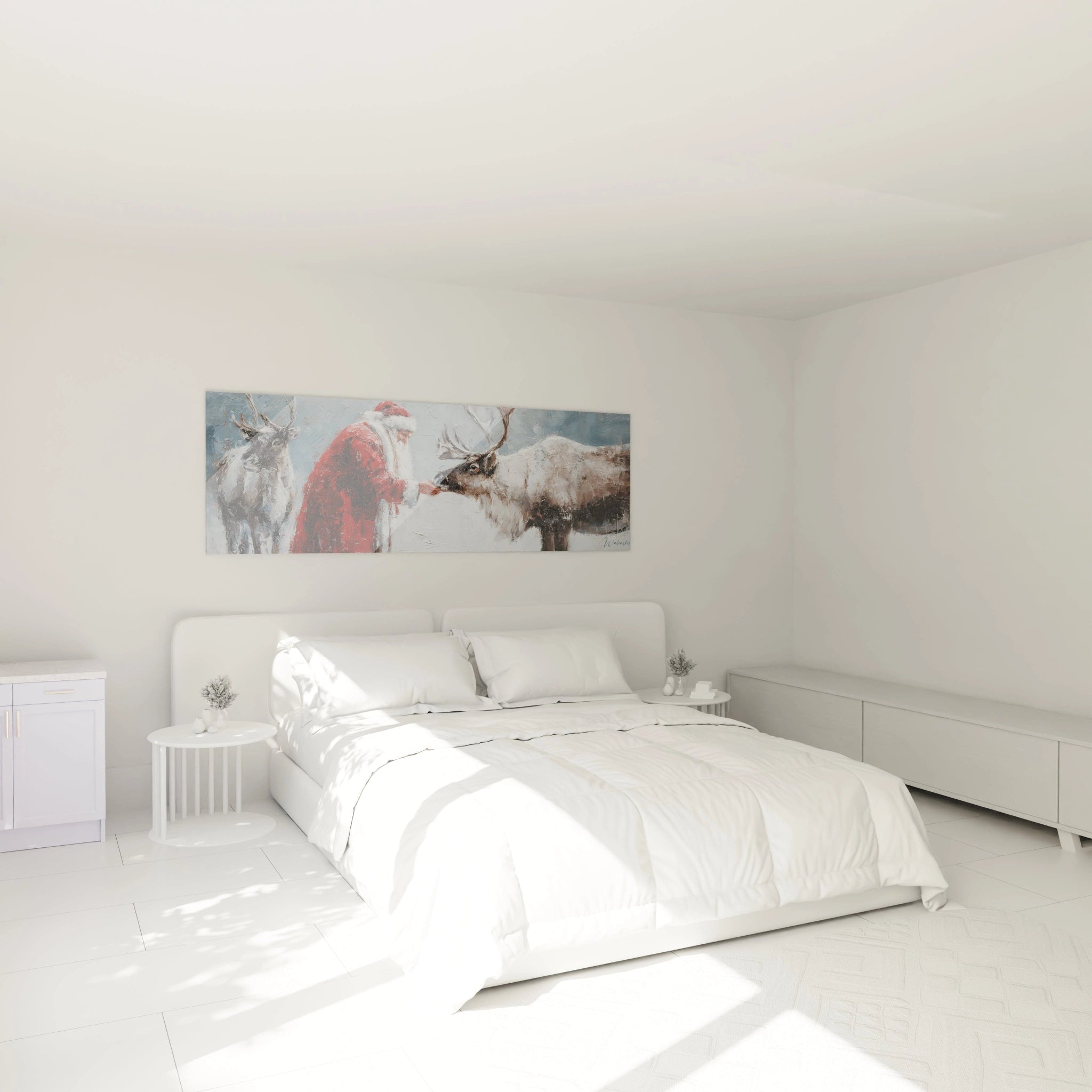 Tableau Père Noël édition Noël avec un renne, idéal pour la décoration festive d'intérieur