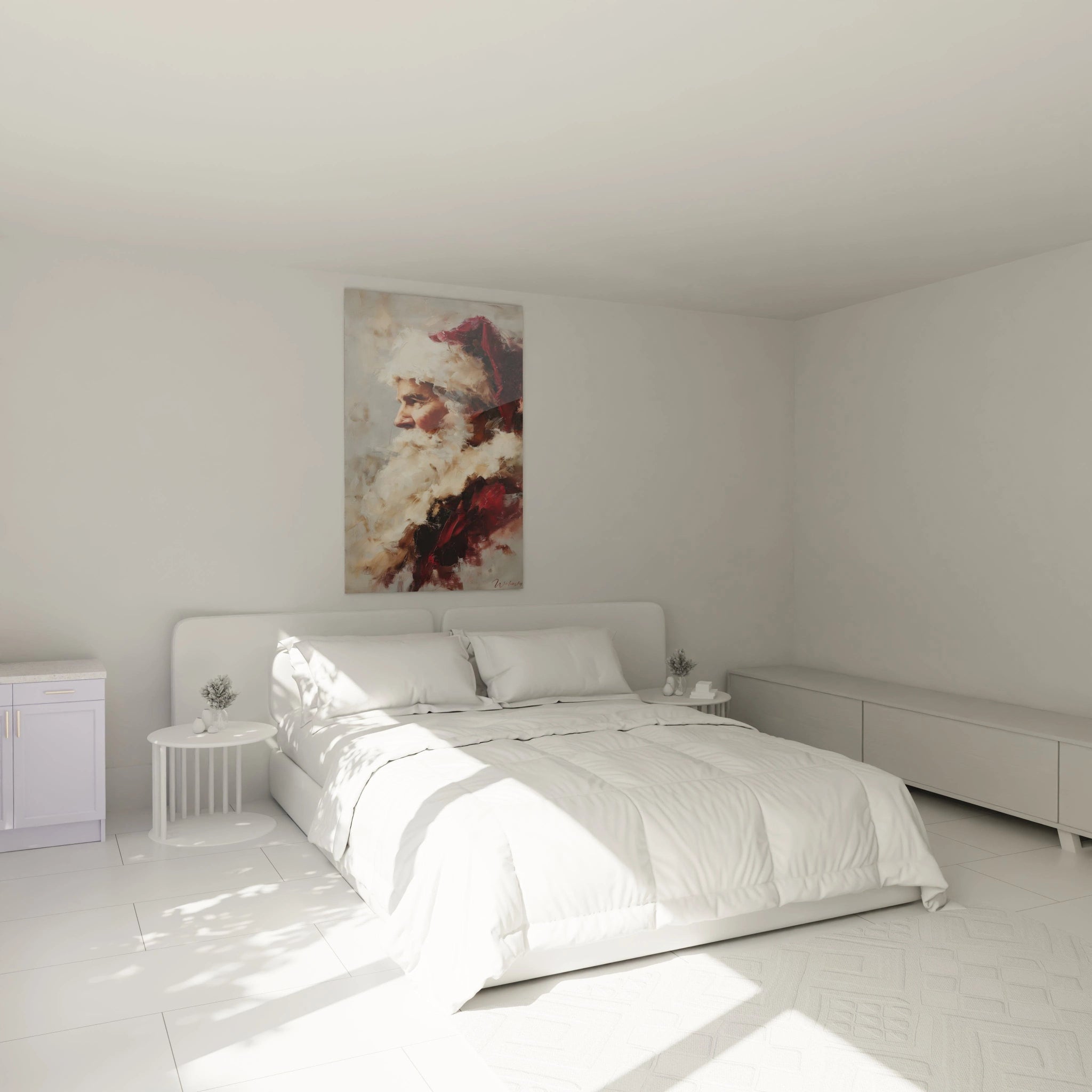 Tableau Père Noël décoration Noël dans une chambre moderne avec lumière naturelle