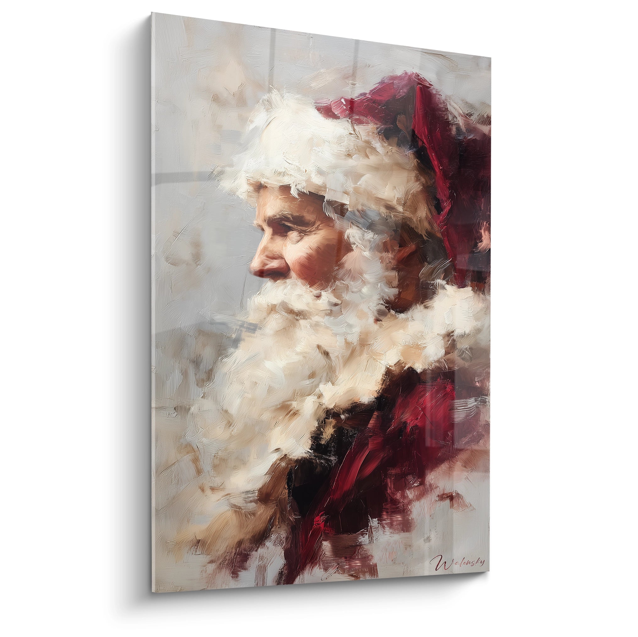 Tableau Père Noël décoration Noël avec portrait artistique du Père Noël en couleurs douces