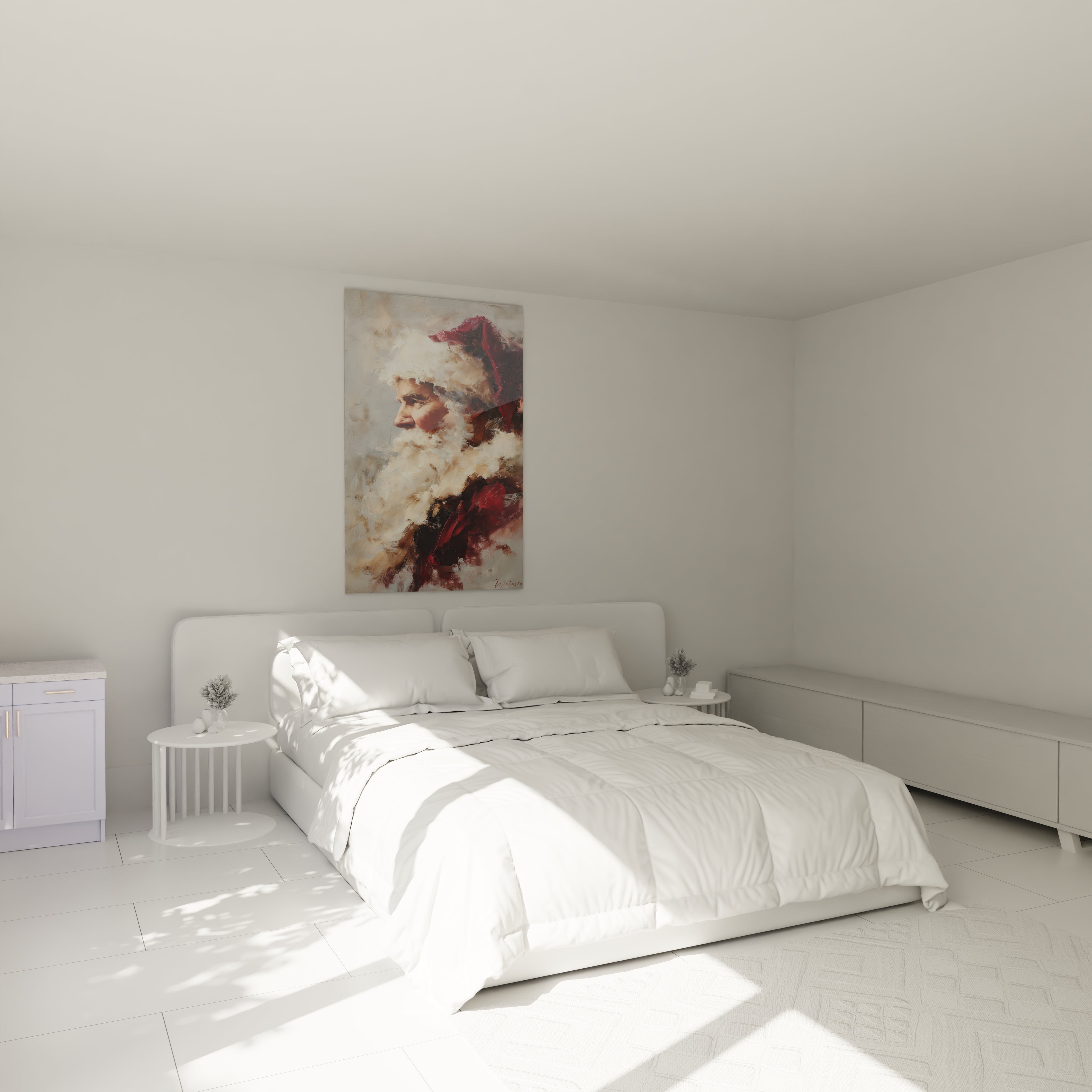 Tableau Père Noël décoration Noël dans une chambre moderne avec lumière naturelle