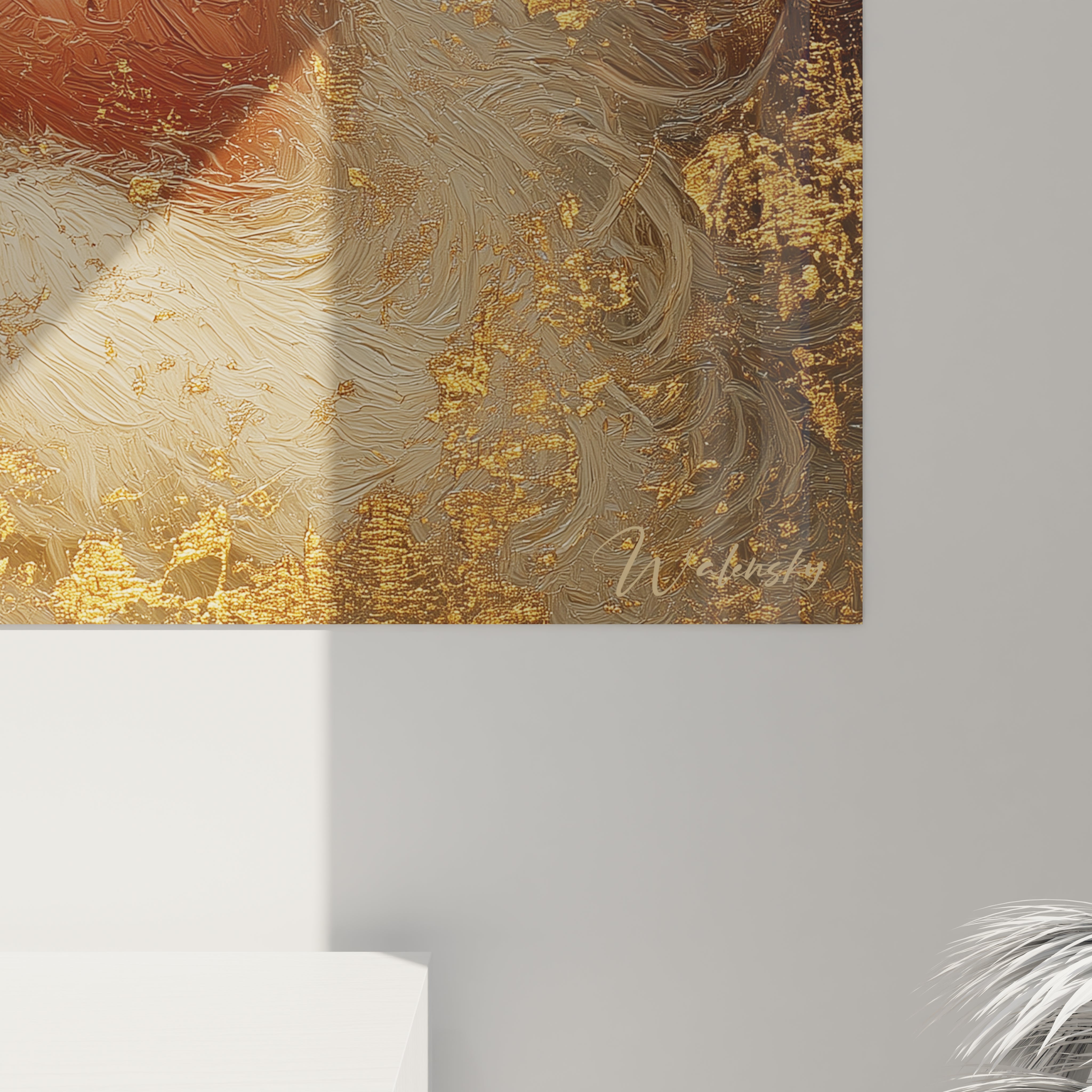 Tableau père Noël design avec des textures dorées pour une décoration festive