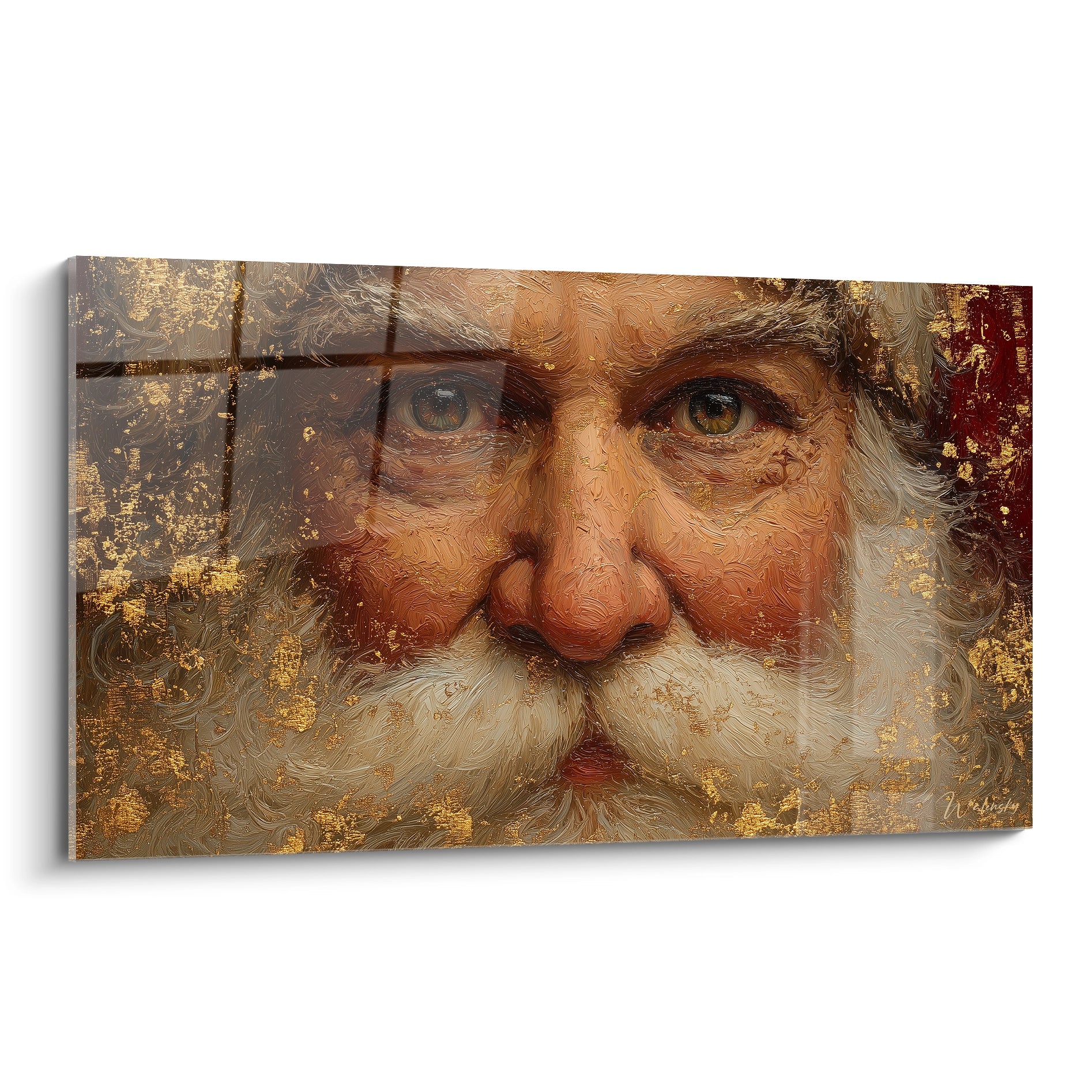 Tableau mural père Noël design avec des détails dorés et un visage expressif