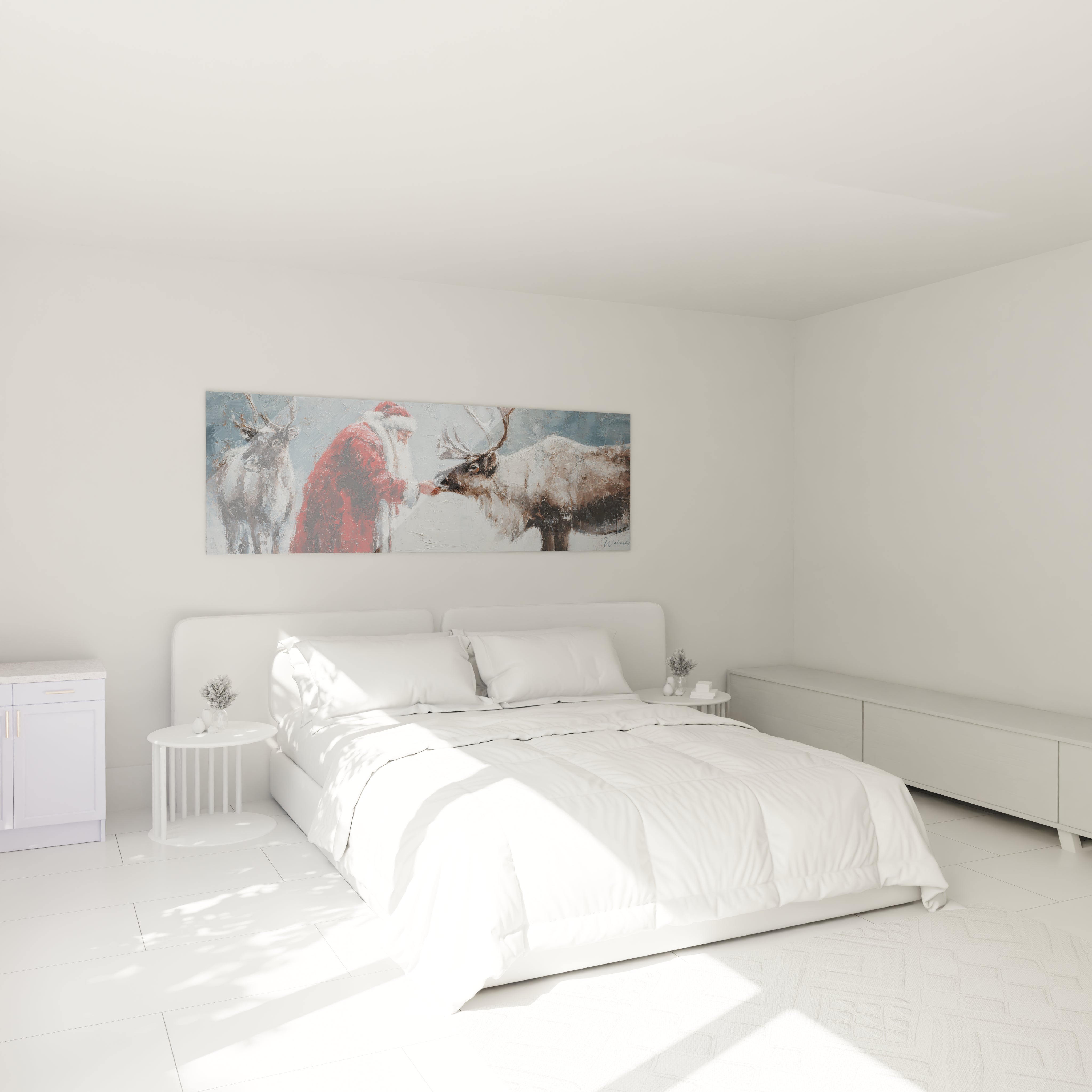 Tableau Père Noël édition Noël avec un renne, idéal pour la décoration festive d'intérieur