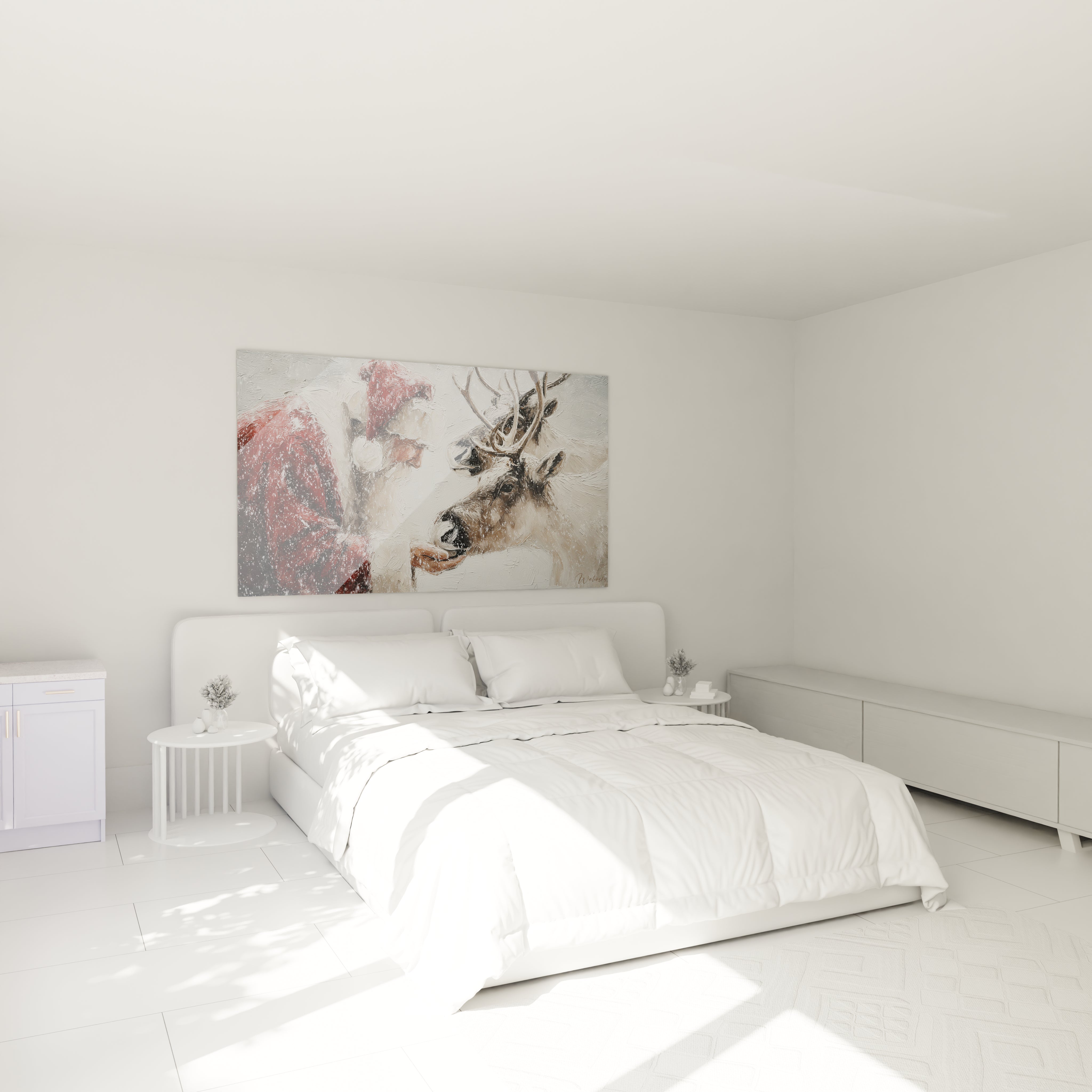 Tableau Père Noël haut de gamme avec un cerf, idéal pour une décoration festive moderne
