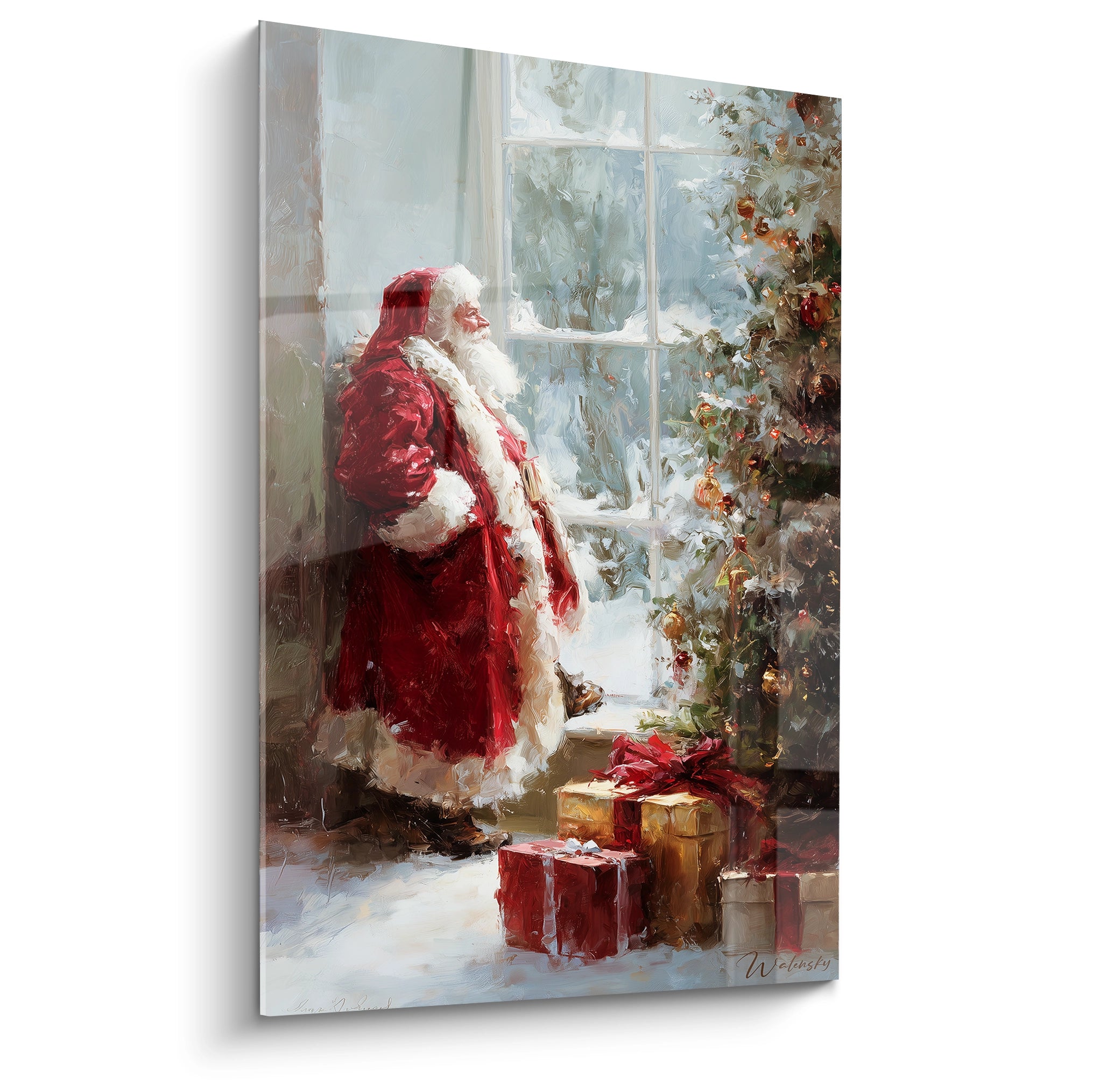 Tableau Père Noël mural avec un Noël féerique et des décorations festives