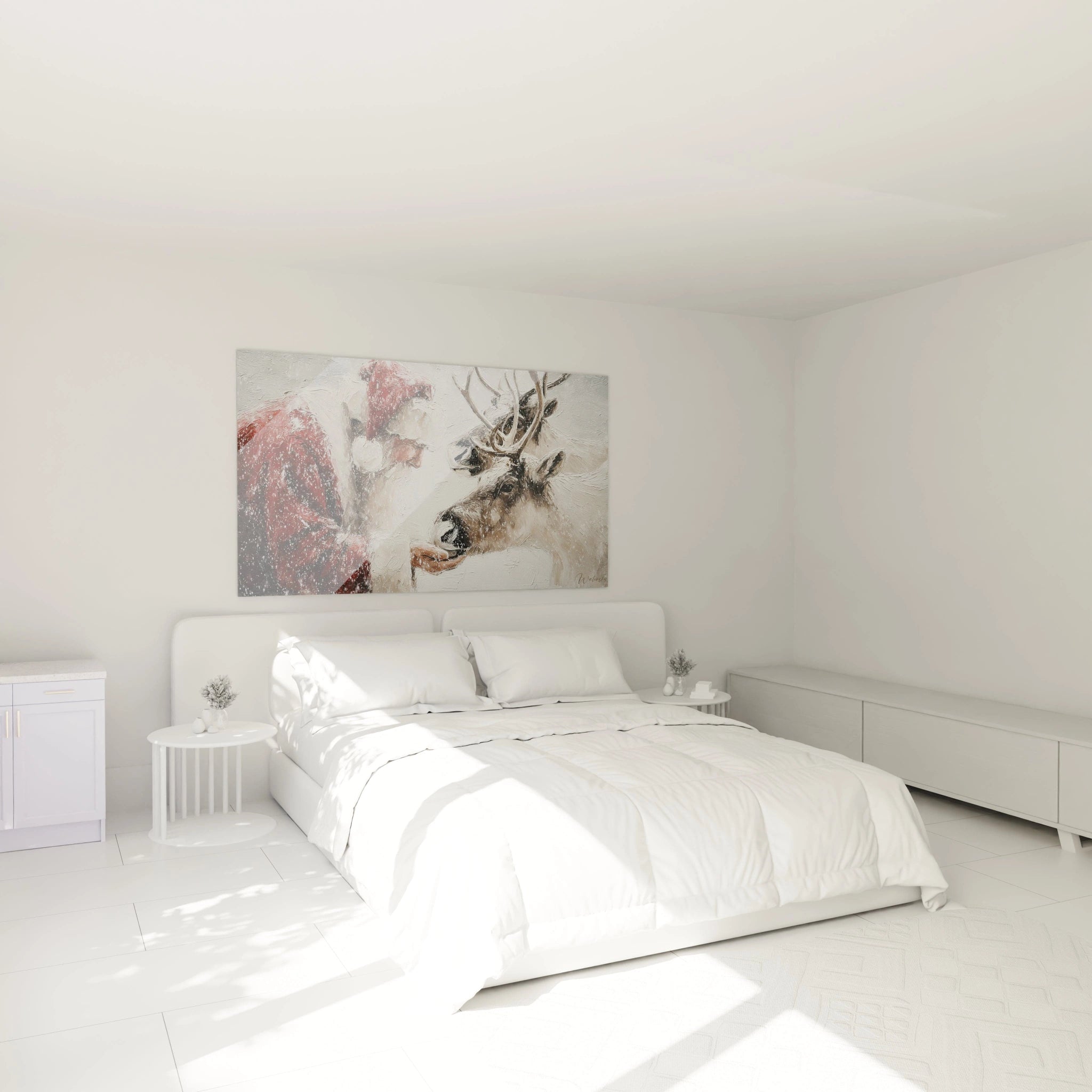 Tableau Père Noël haut de gamme avec un cerf, idéal pour une décoration festive moderne
