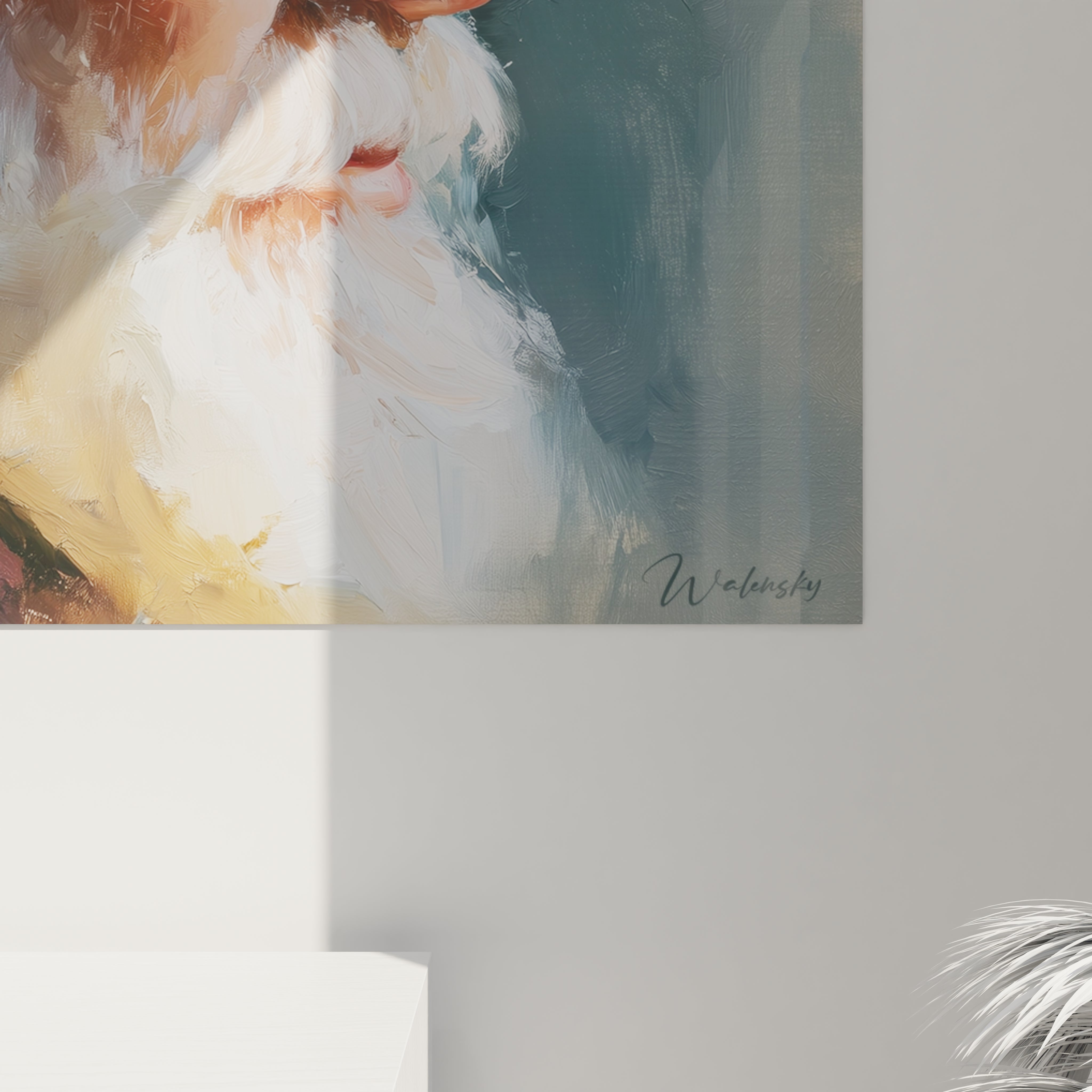 Tableau Père Noël Noël en peinture douce avec des couleurs chaleureuses pour décorer votre intérieur pendant les fêtes