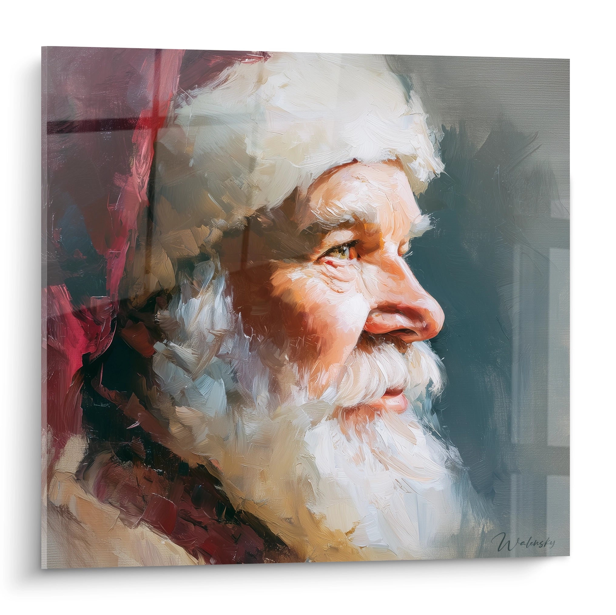 Tableau Père Noël Noël avec un portrait artistique de Santa Claus en couleurs vives et détails expressifs