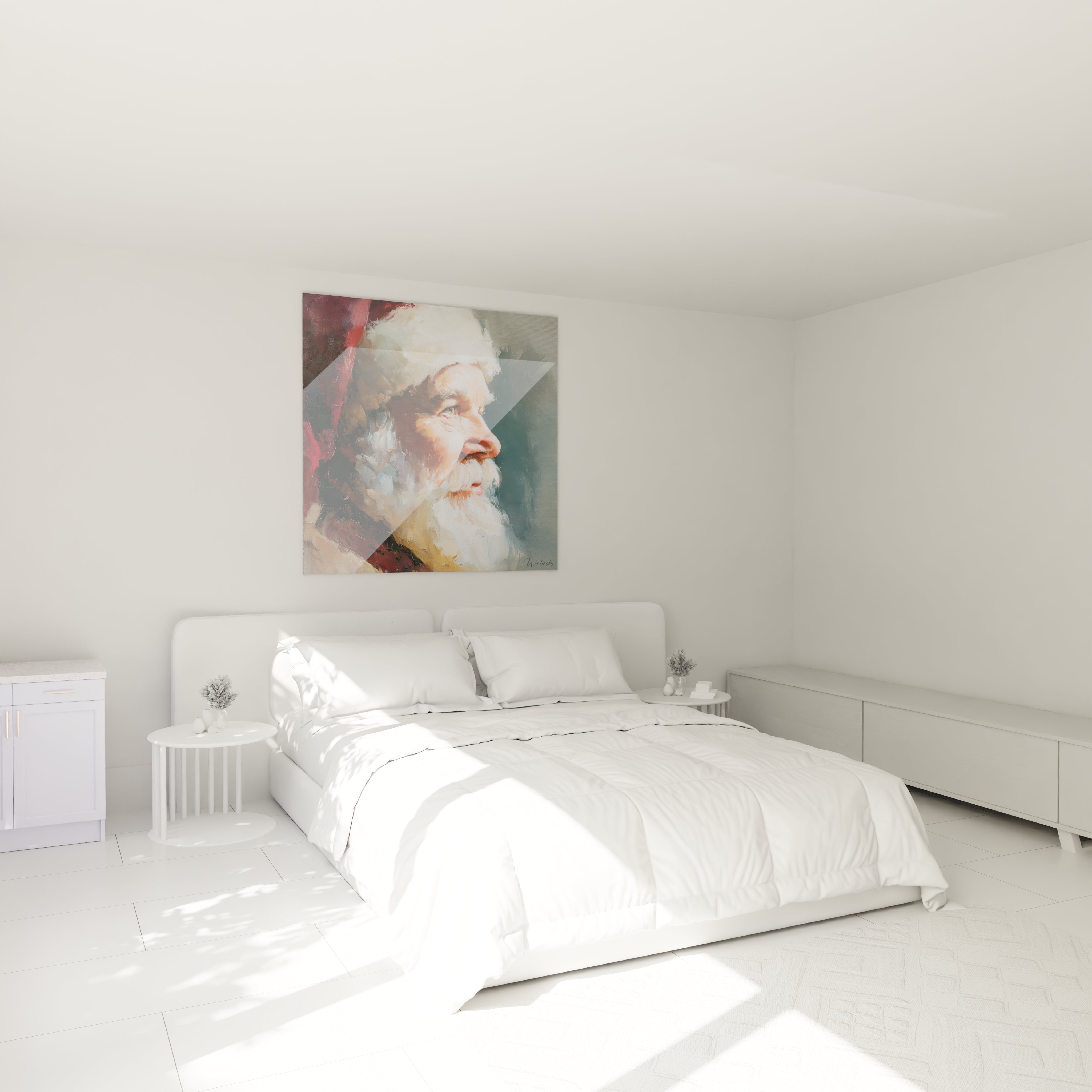 Tableau Père Noël Noël en toile décorative pour une ambiance festive dans une chambre moderne