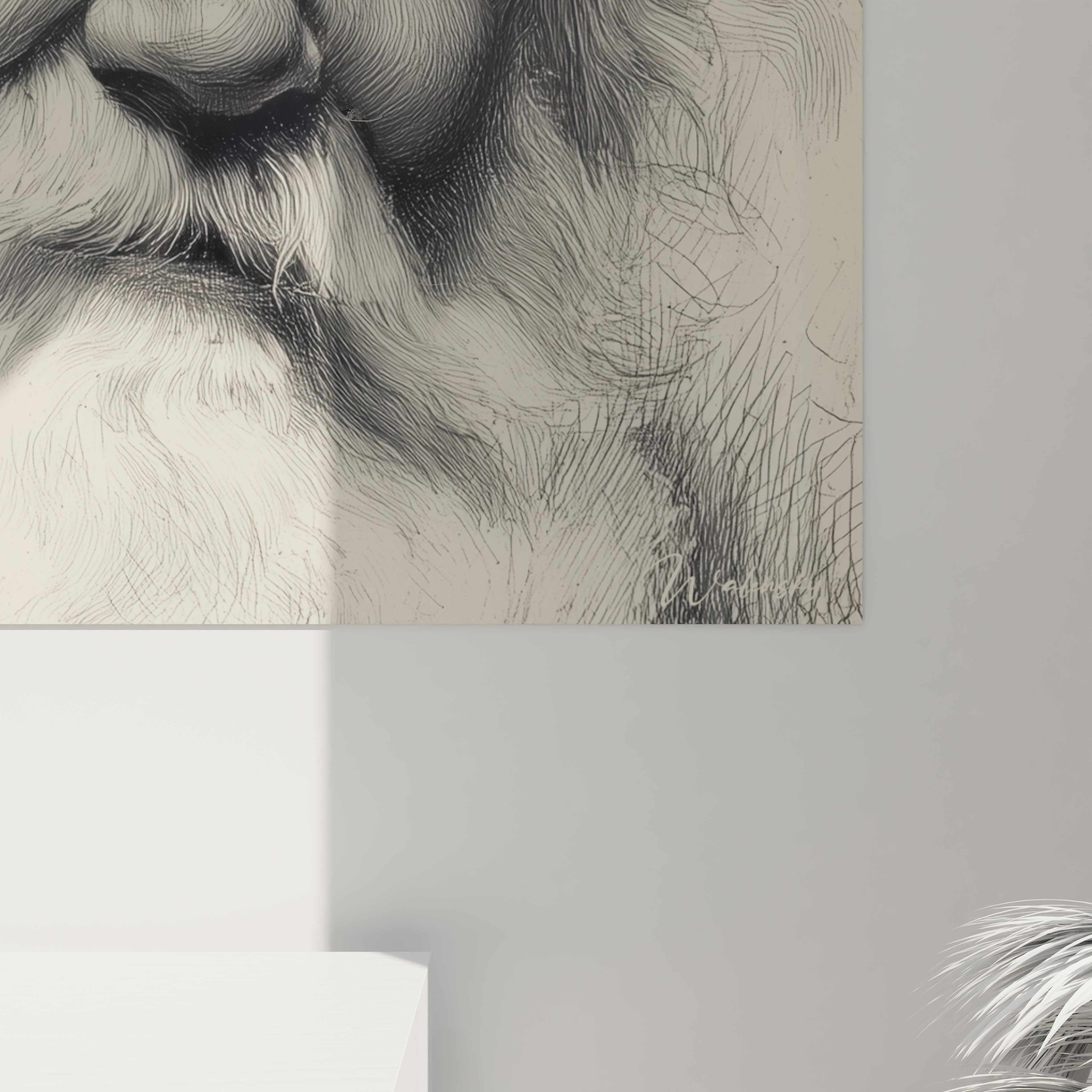 Tableau Père Noël en noir et blanc, mettant en valeur un portrait détaillé et expressif du père Noël