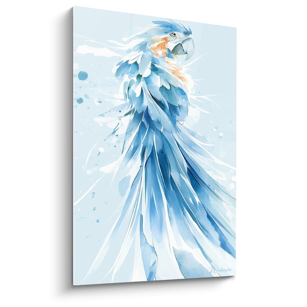 Tableau Perroquet aquarelle bleu poudré et blanc - Souffle céleste - Edition Perroquet