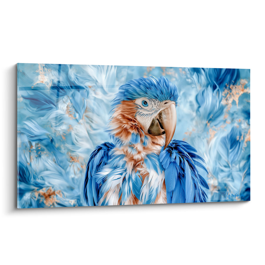 Tableau Ara bleu et pêche aux plumes soyeuses - Douceur emplumée - Edition Perroquet
