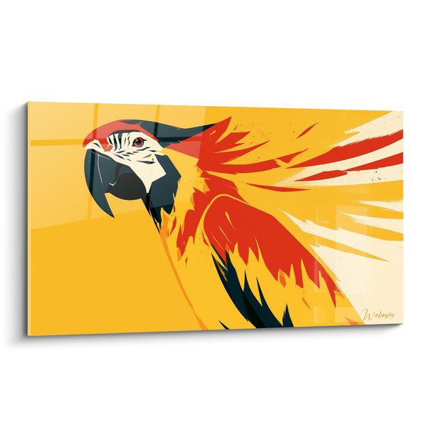Tableau Ara jaune et rouge aux plumes incandescentes - Œil rubis perçant - Edition Perroquet