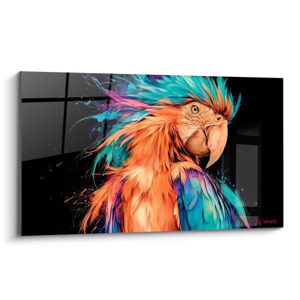 Tableau Perroquet ara aux plumes orange et turquoise - Envol de couleurs - Edition Perroquet