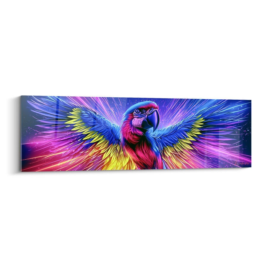 Tableau Ara rouge aux ailes déployées violettes - Décharge électrique - Edition Perroquet