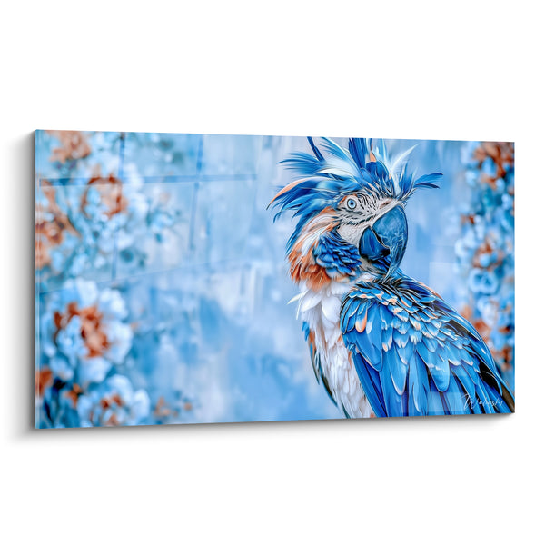 Tableau Perroquet bleu et blanc à crête ébouriffée - Éveil givré - Edition Perroquet